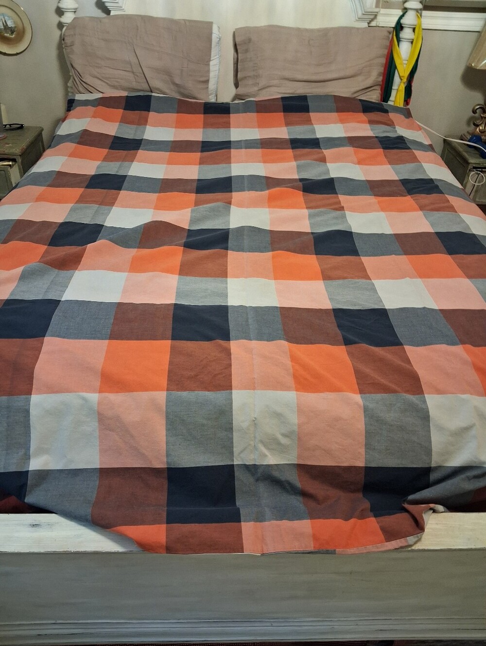 Pottery Barn Teen Twin Champion Checkered Duvet In Orange/Blue